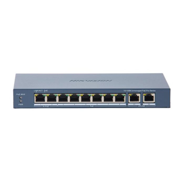 Switch Gigabit cu 8 porturi PoE Hikvision DS-3E0310HP-E(C), 10/100 Mbps, 4.000 MAC, buget PoE 110W, fara management Switch Gigabit cu 8 porturi PoE Hikvision DS-3E0310HP-E(C), 10/100 Mbps, 4.000 MAC, buget PoE 110W, fara management