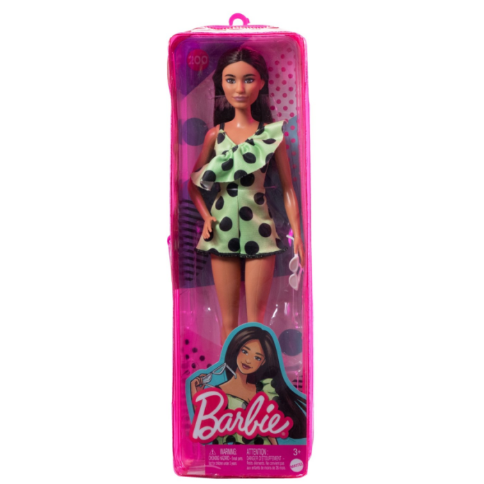 Papusa Barbie Fashionistas - Bruneta cu salopeta verde Papusa Barbie Fashionistas - Bruneta cu salopeta verde
