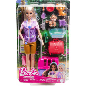 Set papusa cu 2 animalute din jungla, Barbie, Wildlife Rescuer, HRG50 Set papusa cu 2 animalute din jungla, Barbie, Wildlife Rescuer, HRG50