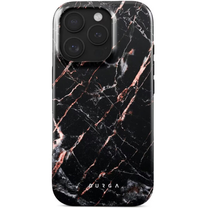 Husa Dual Layer Rose Gold Marble Burga pentru iPhone 16 Pro, Negru Husa Dual Layer Rose Gold Marble Burga pentru iPhone 16 Pro, Negru