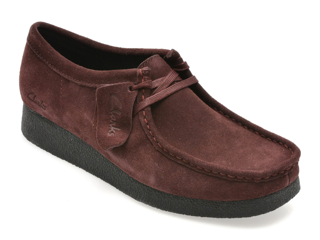 Mocasini CLARKS visinii, WALLABEE EVO SH, din piele intoarsa Mocasini CLARKS visinii, WALLABEE EVO SH, din piele intoarsa