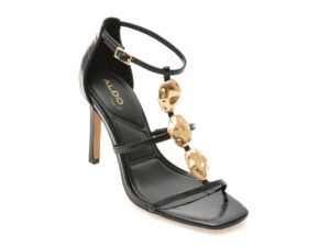 Sandale elegante ALDO negre, BASILS 001, din piele croco Sandale elegante ALDO negre, BASILS 001, din piele croco