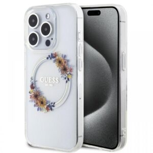 Guess Husa Flowers Ring Logo Glossy MagSafe iPhone 15 Pro Negru Guess Husa Flowers Ring Logo Glossy MagSafe iPhone 15 Pro Negru
