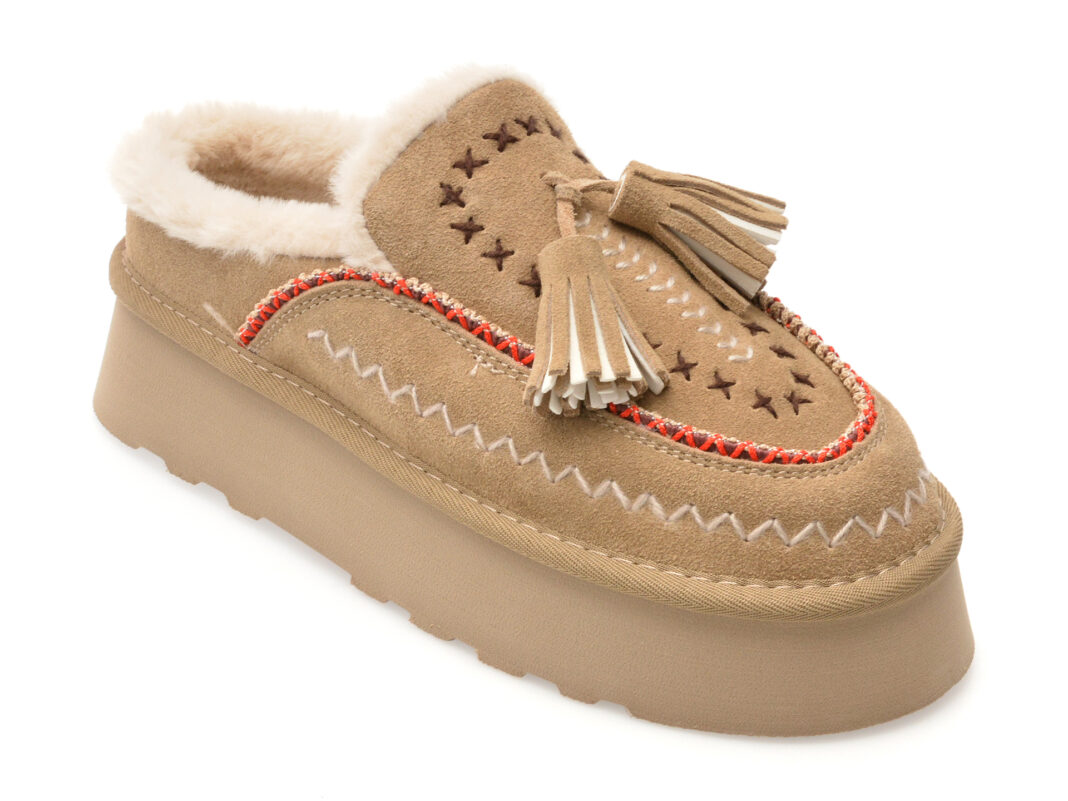 Papuci O-JOO bej, GWEN ETNO SABOT, din piele intoarsa Papuci O-JOO bej, GWEN ETNO SABOT, din piele intoarsa