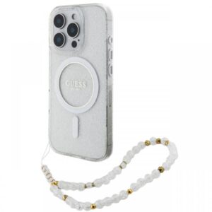 Husa MagSafe pentru Apple iPhone 16 Plus, Guess, IML Glitter with Pearl Strap, Verde Husa MagSafe pentru Apple iPhone 16 Plus, Guess, IML Glitter with Pearl Strap, Verde