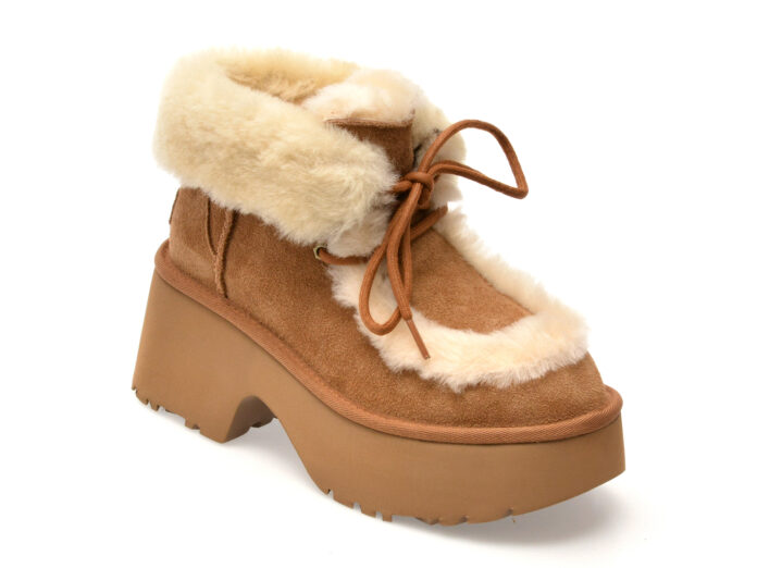 Ghete UGG maro, NEW HEIGHTS LACE UP, din piele intoarsa Ghete UGG maro, NEW HEIGHTS LACE UP, din piele intoarsa