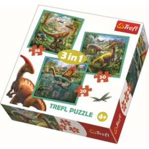 Puzzle Trefl 3 in 1 Lumea extraordinara a dinozaurilor, 106 piese Puzzle Trefl 3 in 1 Lumea extraordinara a dinozaurilor, 106 piese