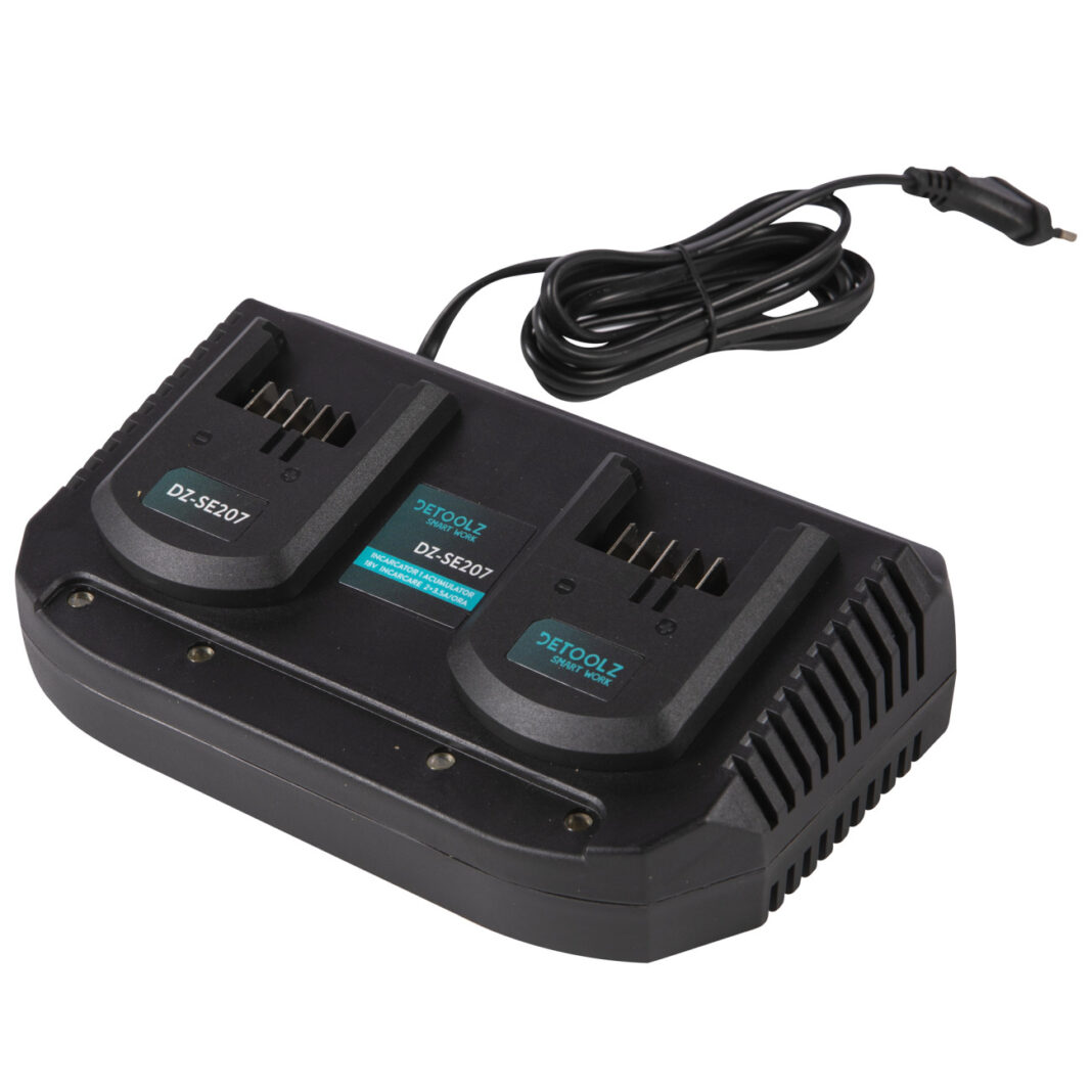Incarcator pentru 2 acumulatori 18V incarcare 3.5A/ora, compatibil unelte Detoolz Incarcator pentru 2 acumulatori 18V incarcare 3.5A/ora, compatibil unelte Detoolz