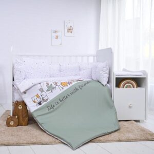Set lenjerie pat 8 piese Lorelli Trend Happy Friends Mint, bumbac ranforce, Verde Set lenjerie pat 8 piese Lorelli Trend Happy Friends Mint, bumbac ranforce, Verde