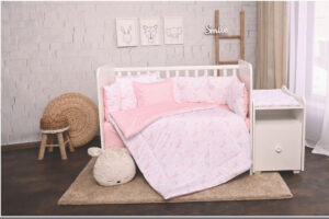 Set lenjerie pat 8 piese Lorelli Trend Pink Moons si Stars, bumbac ranforce Set lenjerie pat 8 piese Lorelli Trend Pink Moons si Stars, bumbac ranforce