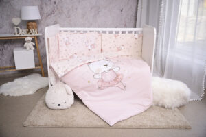 Set lenjerie patut 60 x 120 cm, Lorelli Smile, 10 piese, bumbac ranforce, Pink Ballerina Bear Set lenjerie patut 60 x 120 cm, Lorelli Smile, 10 piese, bumbac ranforce, Pink Ballerina Bear