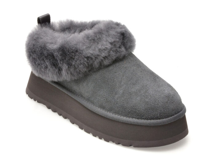 Papuci UGG gri, TAZZELLE, din piele intoarsa Papuci UGG gri, TAZZELLE, din piele intoarsa