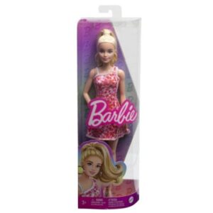 Papusa Barbie Fashionistas - Barbie Blonda cu parul prins in coada si rochie cu floricele Papusa Barbie Fashionistas - Barbie Blonda cu parul prins in coada si rochie cu floricele