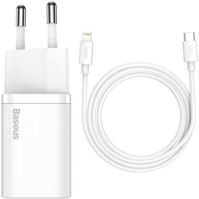 Incarcator retea Baseus Super Si, USB-C, Power Delivery 20W, Cablu Lightning 1m inclus, Negru Incarcator retea Baseus Super Si, USB-C, Power Delivery 20W, Cablu Lightning 1m inclus, Negru