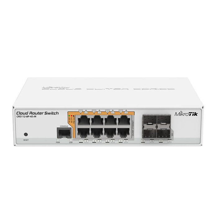Switch cu 8 porturi PoE Gigabit MikroTik Cloud Router CRS112-8P-4S-IN, 4 porturi SFP, cu management, PoE Switch cu 8 porturi PoE Gigabit MikroTik Cloud Router CRS112-8P-4S-IN, 4 porturi SFP, cu management, PoE