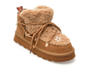 Ghete O-JOO maro, BRITNEY FUR, din material textil si piele naturala Ghete O-JOO maro, BRITNEY FUR, din material textil si piele naturala