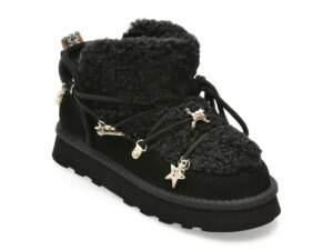 Ghete O-JOO negre, BRITNEY FUR, din material textil si piele naturala Ghete O-JOO negre, BRITNEY FUR, din material textil si piele naturala