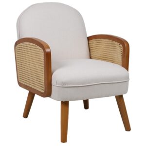Fotoliu Ricco material textil bej - PE ratan - cauciuc brate culoare lemn natural, culoarea nuc Fotoliu Ricco material textil bej - PE ratan - cauciuc brate culoare lemn natural, culoarea nuc