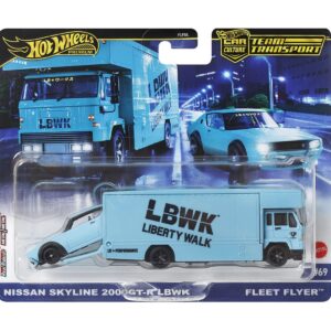 Transportator cu masinuta Hot Wheels, Nissan Skyline 2000GT-R LBWK si Fleet Flyer, HRV45 Transportator cu masinuta Hot Wheels, Nissan Skyline 2000GT-R LBWK si Fleet Flyer, HRV45