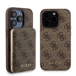 Husa MagSafe pentru Apple iPhone 15, Guess, Powerbank 4G Metal Logo, Maro Husa MagSafe pentru Apple iPhone 15, Guess, Powerbank 4G Metal Logo, Maro