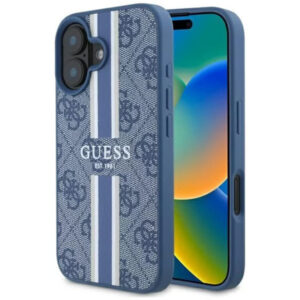Husa MagSafe pentru Apple iPhone 16, Guess, 4G Printed Stripes, Albastra Husa MagSafe pentru Apple iPhone 16, Guess, 4G Printed Stripes, Albastra