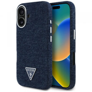Husa MagSafe pentru Apple iPhone 16, Guess, Denim Triangle Logo, Albastra Husa MagSafe pentru Apple iPhone 16, Guess, Denim Triangle Logo, Albastra