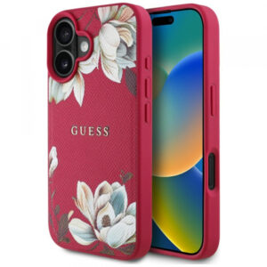 Husa MagSafe pentru Apple iPhone 16, Guess, Grained Flowers, Albastra Husa MagSafe pentru Apple iPhone 16, Guess, Grained Flowers, Albastra