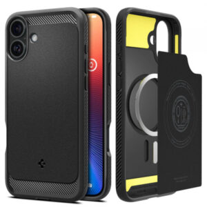 Husa MagSafe pentru Apple iPhone 16, Spigen, Rugged Armor, Neagra Mata Husa MagSafe pentru Apple iPhone 16, Spigen, Rugged Armor, Neagra Mata