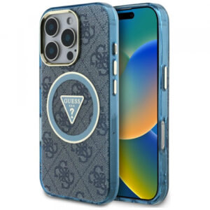 Husa MagSafe pentru Apple iPhone 16, Guess, IML Glitter 4G Circle Triangle, Albastra Husa MagSafe pentru Apple iPhone 16, Guess, IML Glitter 4G Circle Triangle, Albastra