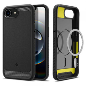 Husa MagSafe pentru Apple iPhone 16e, Spigen, Rugged Armor, Neagra Mata Husa MagSafe pentru Apple iPhone 16e, Spigen, Rugged Armor, Neagra Mata
