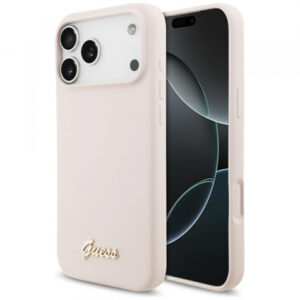 Husa MagSafe pentru Apple iPhone 17 Pro, Guess, Script Metal Logo, Roz Deschis Husa MagSafe pentru Apple iPhone 17 Pro, Guess, Script Metal Logo, Roz Deschis