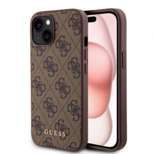 Husa pentru Apple iPhone 15 Plus, Guess, 4G Metal Gold Logo, Maro Husa pentru Apple iPhone 15 Plus, Guess, 4G Metal Gold Logo, Maro