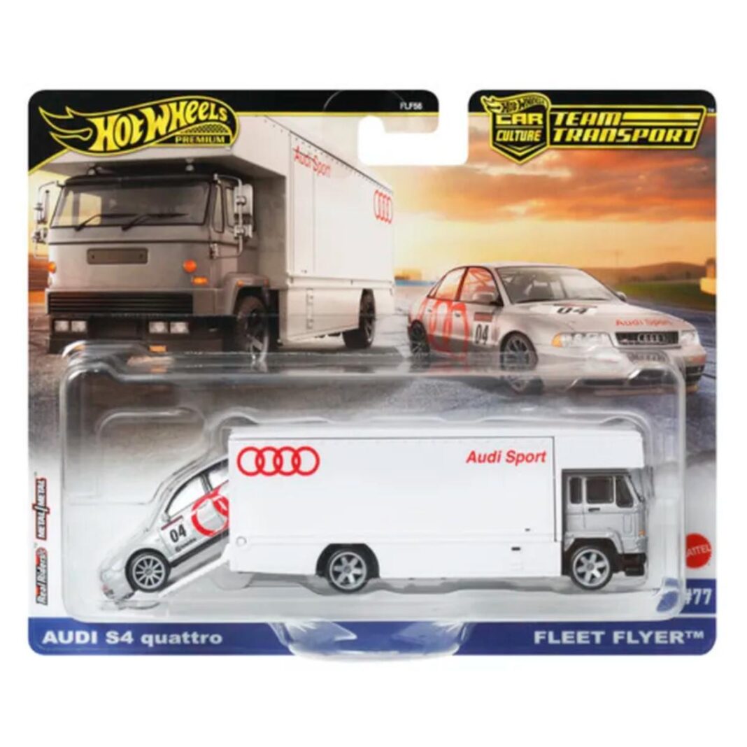 Transportator cu masinuta Hot Wheels, Audi S4 Quattro si Fleet Flyer, JBM30 Transportator cu masinuta Hot Wheels, Audi S4 Quattro si Fleet Flyer, JBM30
