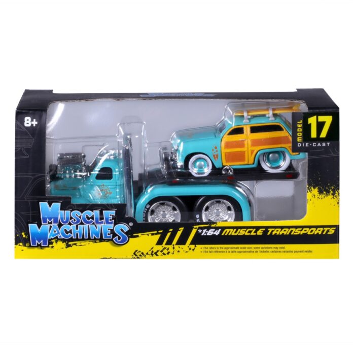 Transportator si masinuta, Maisto, Muscle Transports, 1953 MACK B-61 Flatbed si 1950 Ford Woody, 1:64 Transportator si masinuta, Maisto, Muscle Transports, 1953 MACK B-61 Flatbed si 1950 Ford Woody, 1:64