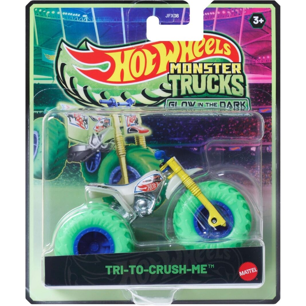 Masina Hot Wheels, Monster Truck, Glow In The Dark, Tri-To-Crush-Me, JCG68 Masina Hot Wheels, Monster Truck, Glow In The Dark, Tri-To-Crush-Me, JCG68