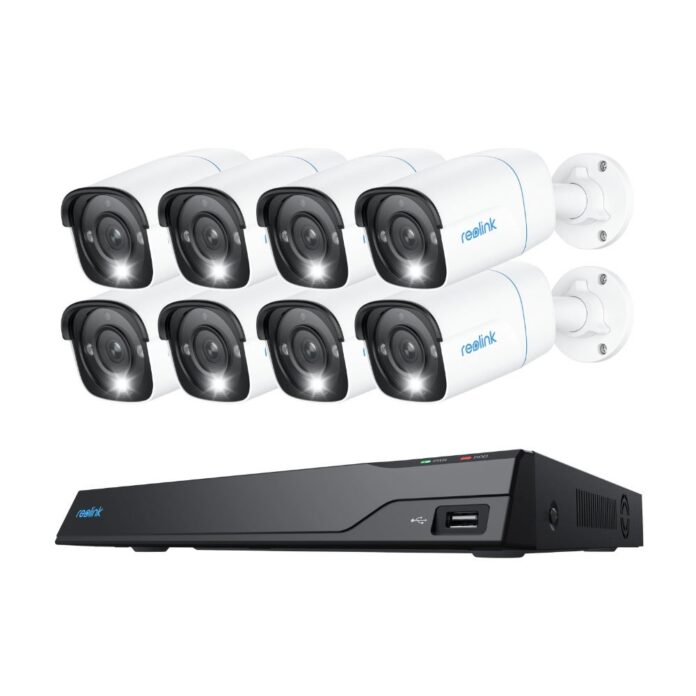 Sistem supraveghere exterior IP Reolink NVS16-8MB8, 8 camere, 4K, 2.8 mm, IR/lumina alba 30 m, spotlight, PoE, vizualizare de pe telefon, detectie persoane/vehicule, microfon si difuzor, 4TB HDD inclus Sistem supraveghere exterior IP Reolink NVS16-8MB8, 8 camere, 4K, 2.8 mm, IR/lumina alba 30 m, spotlight, PoE, vizualizare de pe telefon, detectie persoane/vehicule, microfon si difuzor, 4TB HDD inclus