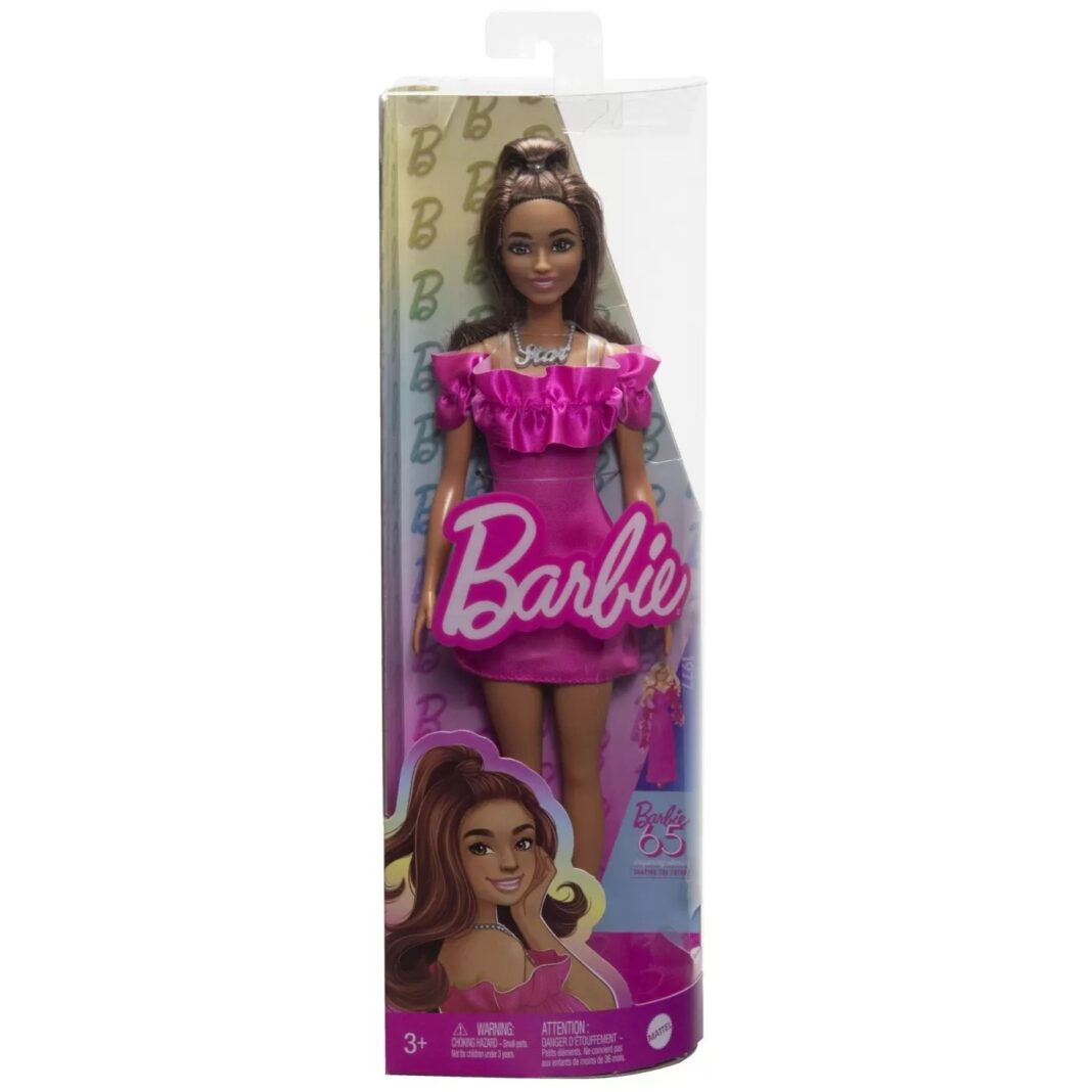 Papusa Barbie Fashionistas, Bruneta, cu rochie roz