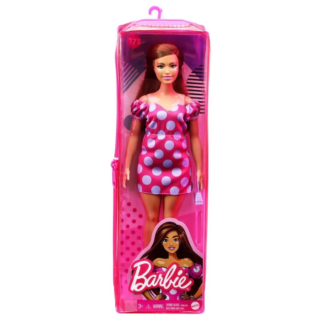 Papusa Barbie Fashionistas Satena cu rochie roz cu buline Papusa Barbie Fashionistas Satena cu rochie roz cu buline