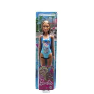 Papusa Barbie bruneta cu costum de baie albastru Papusa Barbie bruneta cu costum de baie albastru
