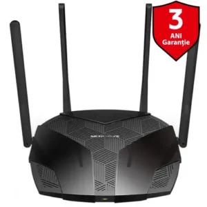Router Wireless Mercusys MR70X, Gigabit, WiFi 6, Dual Band, 1800 Mbps, 4 Antene externe (Negru) Router Wireless Mercusys MR70X, Gigabit, WiFi 6, Dual Band, 1800 Mbps, 4 Antene externe (Negru)