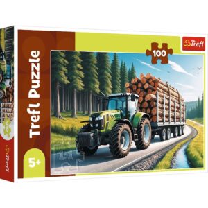 Puzzle Trefl Tractor Forestier cu lemne, 100 piese Puzzle Trefl Tractor Forestier cu lemne, 100 piese