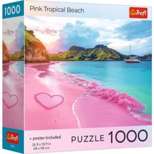 Puzzle Trefl din 1000 piese - Plaja tropicala roz Puzzle Trefl din 1000 piese - Plaja tropicala roz