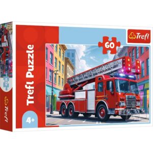 Puzzle Trefl masina de pompieri, 60 piese, 330x220mm Puzzle Trefl masina de pompieri, 60 piese, 330x220mm