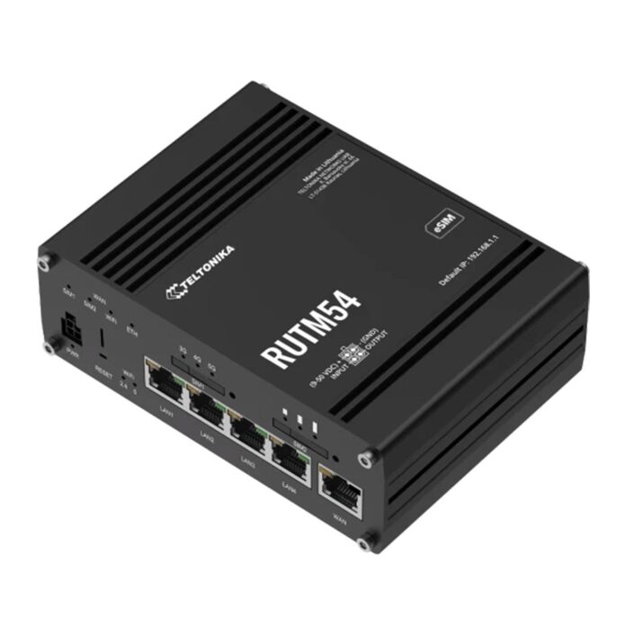Router industrial 5G cu modem TELIT dual SIM/eSIM Teltonika RUTM54, WiFi Dual Band, Cat19, 3.4 Gbps, 4x4 MIMO, IoT, 1x WAN, 4x LAN Router industrial 5G cu modem TELIT dual SIM/eSIM Teltonika RUTM54, WiFi Dual Band, Cat19, 3.4 Gbps, 4x4 MIMO, IoT, 1x WAN, 4x LAN