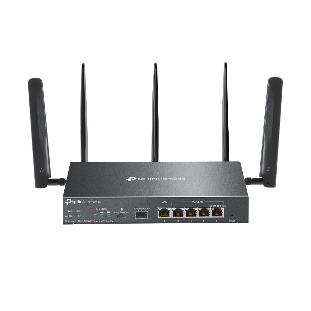 Router VPN 4G+Cat6 dual band TP-Link ER706W-4G, WiFi 6, 2.4/5 GHz, 2404 Mbps, VPN, Omada, Mu-Mimo Router VPN 4G+Cat6 dual band TP-Link ER706W-4G, WiFi 6, 2.4/5 GHz, 2404 Mbps, VPN, Omada, Mu-Mimo