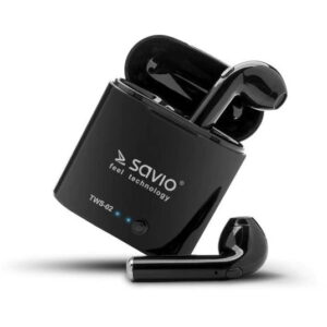 Casti True Wireless Savio TWS-02, Bluetooth, Microfon (Negru) Casti True Wireless Savio TWS-02, Bluetooth, Microfon (Negru)