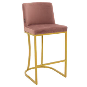 Scaun de bar inaltime medie Impartial picioare aurii din metal - catifea culoare mar putred Scaun de bar inaltime medie Impartial picioare aurii din metal - catifea culoare mar putred