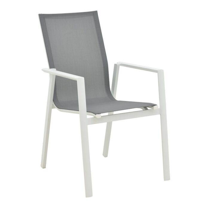 Scaun de gradina Dashiell metal alb textilena gri deschis 71x58x94 cm Scaun de gradina Dashiell metal alb textilena gri deschis 71x58x94 cm