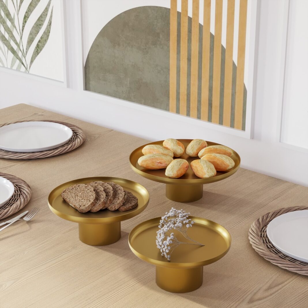 Set 3 platouri decorative metalice GED-007 Auriu 25.5x25.5x9 cm Set 3 platouri decorative metalice GED-007 Auriu 25.5x25.5x9 cm