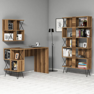 Set Birou si Biblioteca Extra2 Walnut-Negru Set Birou si Biblioteca Extra2 Walnut-Negru